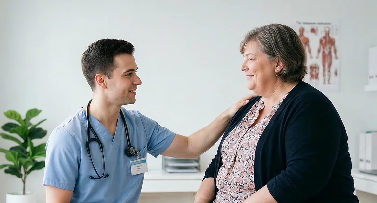 doctor talking woman